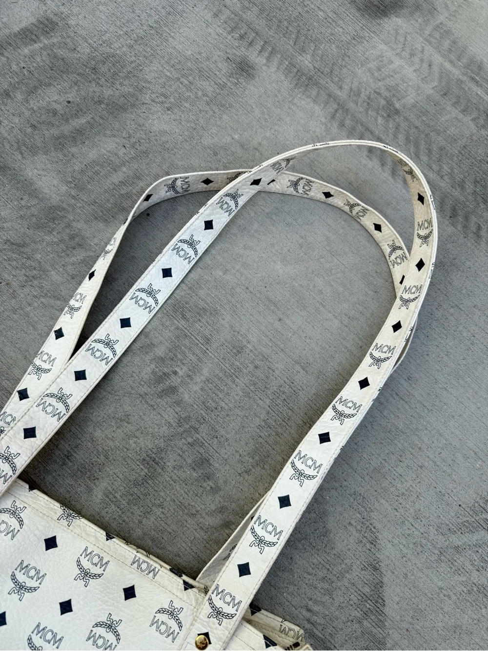 MCM White Logo-Print Double-Handle Tote